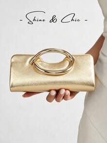 European And American Style Women's Gold Patchwork Pattern Design Evening Clutch, Glossy Handbag, Suitable For Dancing - Gold - View 8
