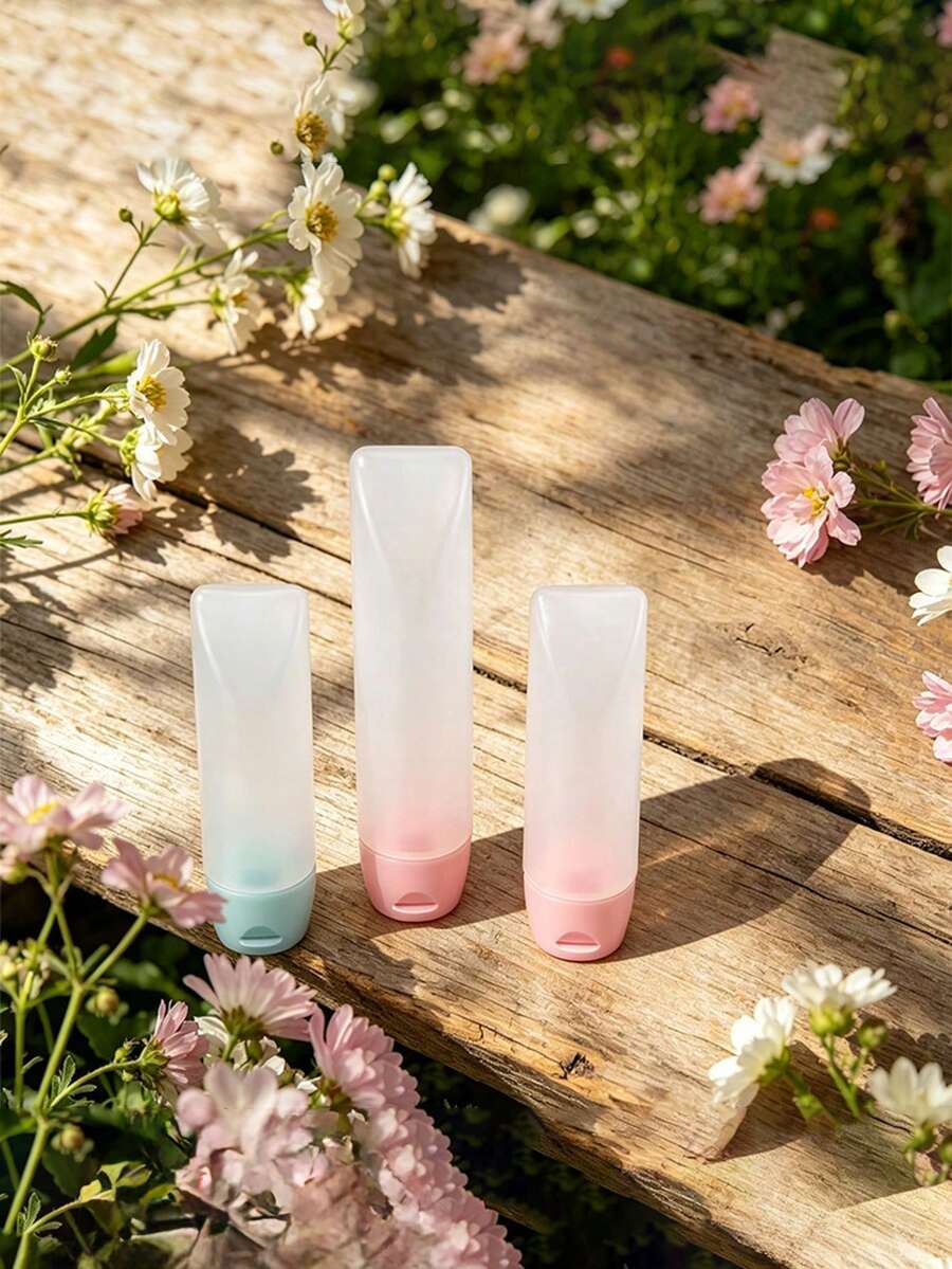 3 piezas Botellas dispensadoras de tubo suave invertido, uso portátil para viajes, botellas recargables multicolor, adecuadas para limpiador facial, loción y artículos de tocador, esenciales para viajes de negocios, viajes y dormitorios de estudiantes, juego de botellas de viaje - Multicolor - Ver 1