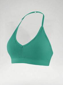 1pc Women Casual Comfortable Backless Bra, Wireless, Solid Color - Green - View 1