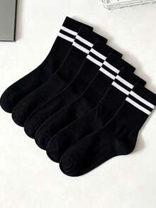1/5/10 Pairs Black & White Striped Breathable Comfortable Socks, Unisex, Essential For Teens Sports And Back To School - Black and White - View 20