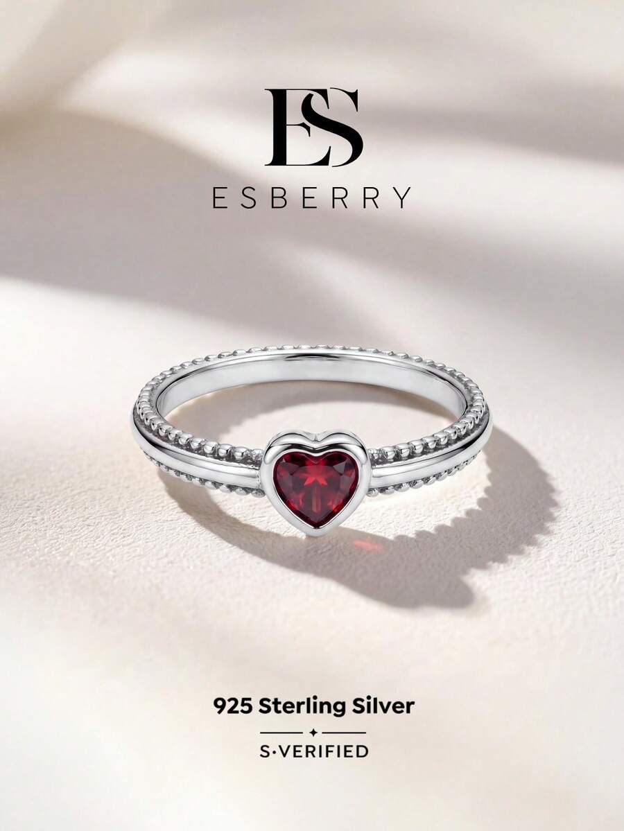 1pc 925 Sterling Silver Rivet Heart Ring, Delicate Jewelry Gift Suitable For Prom/Party, Birthday/Date, Daily Wear Or Gifting - Studded Heart Ring - View 1