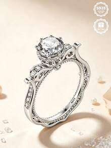 1pc S925 Twisted Hollow Cubic Zirconia Inlaid Sterling Silver Ring, Daily Wear Valentine's Day Surprise Essential, Comes With Gift Box - Silver - View 6