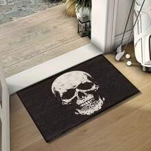 1 pieza Felpudo con diseño de patrón de calavera, material de terciopelo rectangular, 1000g/m², absorbente y suave, fácil de limpiar, lavable a máquina, adecuado para entrada, baño, cocina, ducha y otra decoración del hogar - Negro - Ver 3