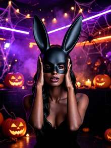 Women's Rabbit Ear Mask, Black/White Optional, Halloween Costume Party Cosplay Half Face Party Accessory - A - View 5
