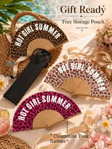 Custom Text Leopard Print Party Fans, Bulk Folding Paper Fan, Party Favors, Festival Decor - Multicolor - View 2