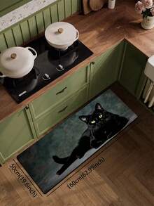 1pc Cool Black Cat Pattern Diatomaceous Earth Kitchen Mat, 3.5mm Trimmable, Sponge Pressure Relief Rubber Bottom Easy To Clean, Kitchen Entryway Laundry Room Living Room Universal Anti-Slip Rug - Multicolor - View 14