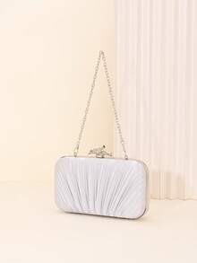 LJDCRFT Elegant Pleated Hard-Shell Evening Clutch, Unique Branch-Shaped Metal Clasp, Suitable For Weddings, Balls, Banquets, And Other Occasions. - Silver - View 6