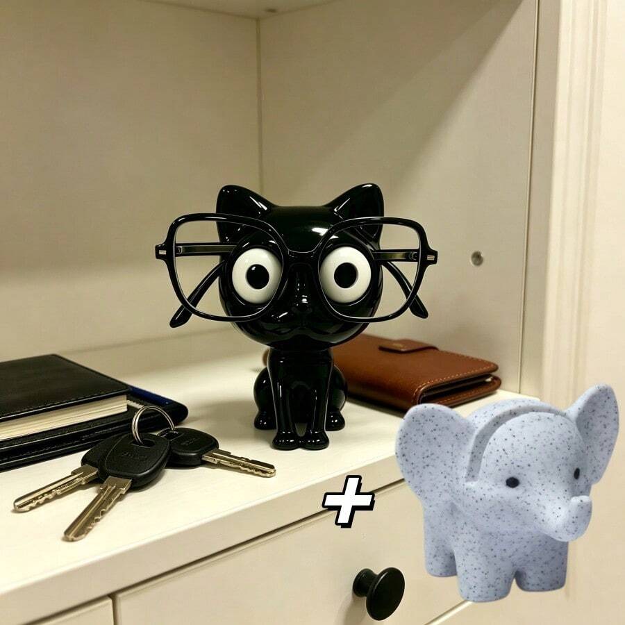 Eyeglass Holder Set, Cat & Elephant Shaped Eyeglass Holder, Cute Plastic Desktop Storage Box, With Eyeglass Holder, Perfect Choice For Home Decor, Suitable As Holiday Gift, Applicable For Halloween, Easter, Valentine's Day And Office Supplies - A - View 1