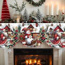 1pc Christmas-Themed Fireplace Blanket, Featuring A Snowman, Santa Claus, A Red Christmas Tree, Winter Snow Scene Design, Fireplace Decoration, Party Supplies, Gift, Table Flag, Banner, Firebox Cover, Suitable For Holiday Home Wall Decoration - Multicolor - View 2