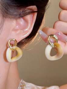 Double-Ring White Exaggerated Earrings - Elegant, Niche And Unique Earrings For Women - Multicolor - View 2