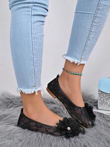 Bailarinas planas con lazo lindo y punta cuadrada para mujer, de ante sintético con plantilla acolchada suave, zapatos casuales sin cordones para uso diario, oficina y caminar - Negro - Ver 3