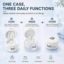 3合1牙科器械收納盒，附鏡子與清潔刷；牙套與假牙浸泡盒；自動升降式矯正牙浸泡盤附濾網籃，方便旅行與日常護理 - 彩色 - 查看 4