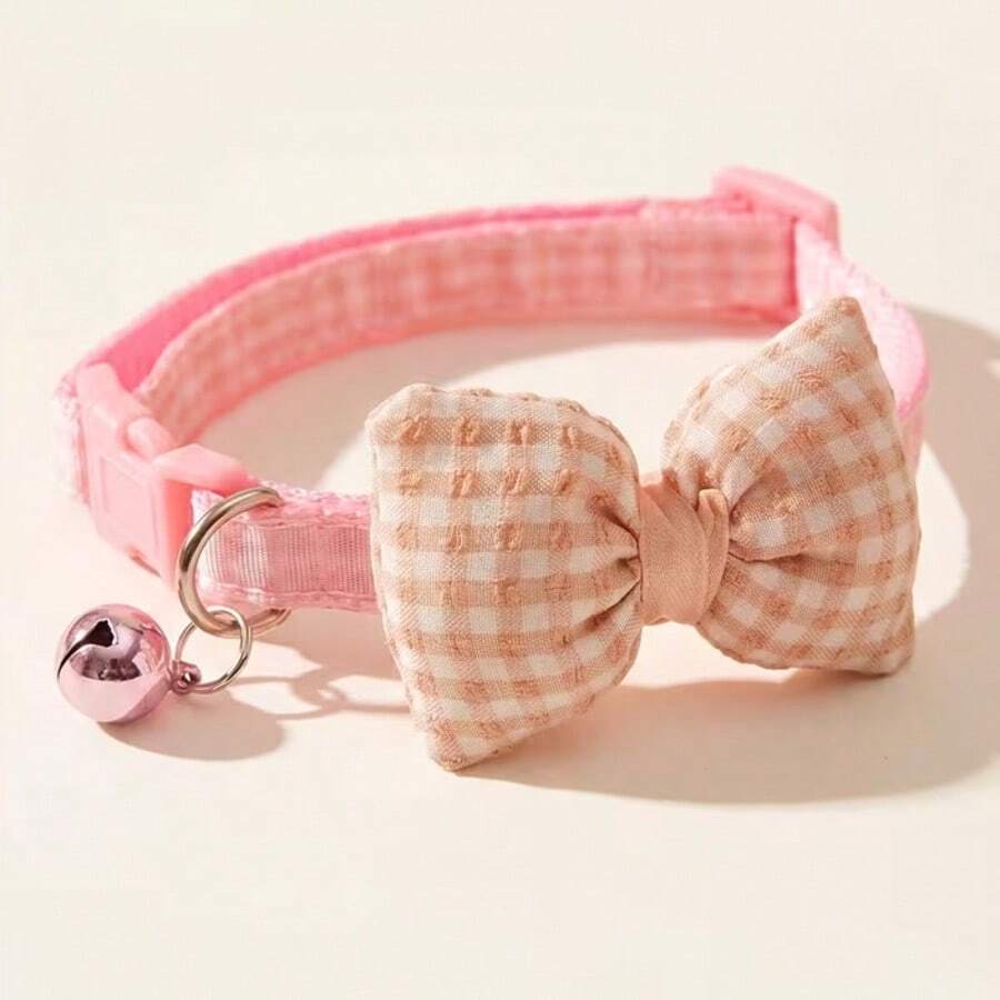 Plaid Bow Pet Collar - With Crisp Bell Accessory, Easy Wear Design, Suitable For Cats And Small Dogs Daily Outings, Holiday Atmosphere Outfit, Cute Pet Photo Decoration Neck Collar - Multicolor - View 1
