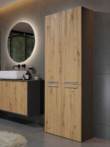 Freestanding Bathroom Cabinet, Large‑Capacity Storage Cupboard, Particle‑Board Multi‑Door Cabinet With Shelves & Built‑In Laundry Hamper, Upright Home Organizer, Practical Furniture For Rental Houses, Small Apartments And Dormitories - Multicolor - View 7