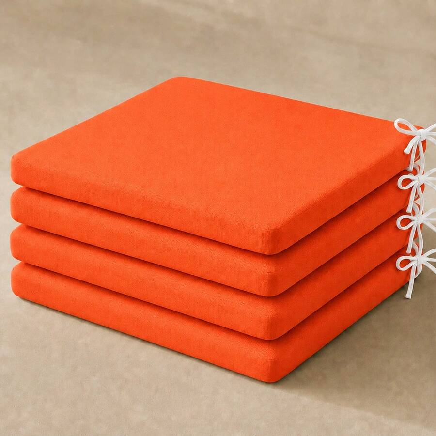 4 Pieces, 40 X 40 Cm Seat Pads For Dining, Kitchen And Patio Chairs Made In Turkei - Orange - View 1