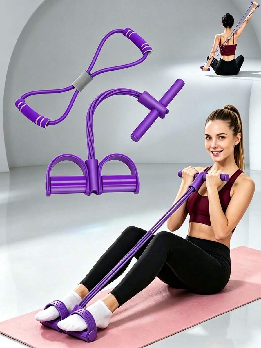 Banda de resistencia de pedal de yoga de 4 tubos, adecuada para entrenamiento en casa, utilizada para entrenamiento de Body completo, escultura abdominal, ejercicios de remo y flexibilidad, equipo de fitness apilable, adecuada para yoga y modelado corporal, forma de 8, banda de tracción, ejercitador de muslos, gimnasio, pilates