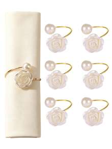 1/12/30/60pcs Elegant Pearl Rose Napkin Rings, Napkin Buckles, Hotel Napkin Rings, Wedding Banquet Napkin Rings, Home Daily Table Decor, Tablecloth Accessories, Wedding Decoration - Multicolor - View 8