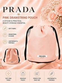 Prada Pink Drawstring Storage Bag, 15.5cm Wide X 20.5cm High, 1pc, Soft And Lightweight Fabric, Drawstring Closure, Suitable For Storing Makeup And Miscellaneous Items For Outings, Gift For Friends And Family - Pink - View 3