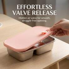 Stainless Steel Bento Box, Adult Lunch Box, Microwavable Meal Prep Containers With Dividers, Pink Metal Snack Containers With Lids, Stackable Travel Food Containers, Leak-Proof School Student Bento Snack Box With Bear Strap - Multicolor - View 5