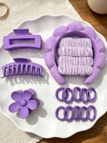 Solid Color Polyester Hair Claw Suitable For Daily Wear - Multicolor - View 9