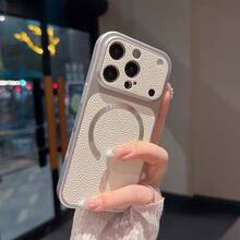 Premium Litchi Leather Texture CD Pattern Magnetic Wireless Charging Phone Case, Compatible With IPhone 18 Pro Max 18 Pro 17 Pro Max 17 Pro 16 Pro Max 15 Pro Max 14 Pro 13 12, Luxury Matte Lens Protection Shockproof Cushion Back Cover - White - View 12
