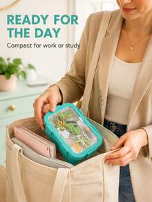 Stainless Steel Bento Lunch Box, 850ml Portable Food Container With Fork And Spoon, Microwave And Refrigerator Available, Unicorn Dinosaur Astronaut Pattern, School Office Picnic Commuting Lunch Box, Reusable Food Storage Box - Multicolor - View 5