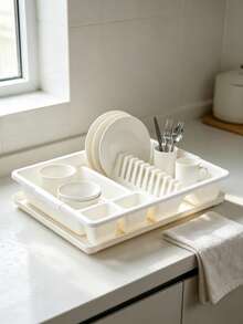 1‑Piece Dish Rack, For Divided Storage Of Bowls, Plates, Chopsticks And Spoons. Comes With A Water‑Drip Tray For Quick Water Draining. Stable Placement And Neat Storage. - Random Color - View 3
