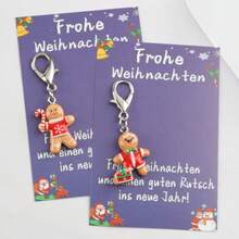 12pcs 2D Funny Gingerbread Man Series Keychain Set With Christmas Cards, Holiday Universal Small Gift, Positive Support Gift, Good Luck Gift, Christmas Party Favor, Christmas Party Decoration Gift - Multicolor - View 1