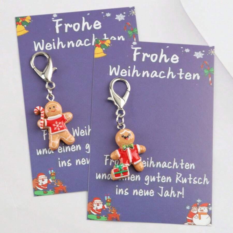 12pcs 2D Funny Gingerbread Man Series Keychain Set With Christmas Cards, Holiday Universal Small Gift, Positive Support Gift, Good Luck Gift, Christmas Party Favor, Christmas Party Decoration Gift - Multicolor - View 1