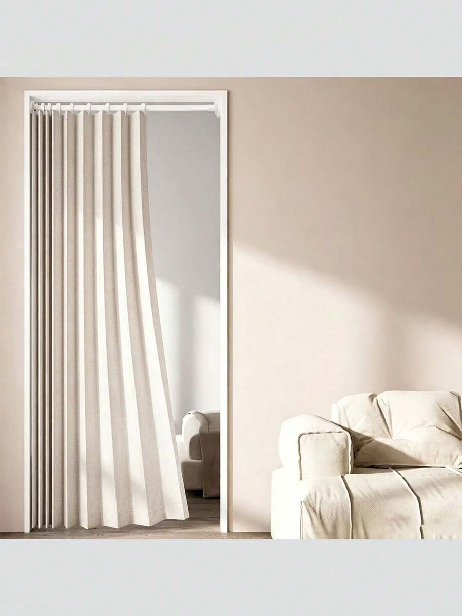 1pc Foldable Door Curtain, Made Of Thickened Fabric, Can Be Used As Room Divider; Equipped With Waterproof Hooks And Straps, Machine Washable. Suitable For Room Partitioning, Minimalist Style, Easy To Install, And Can Also Be Used As Blackout Curtain - KL - View 1