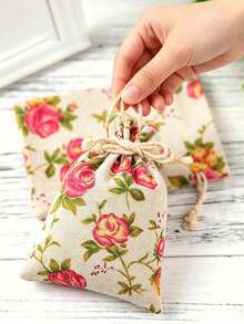 120/80/50Pcs Rose Burlap Drawstring Pouches, Mini Floral Gift Bags For Wedding Party Jewelry Favors - Multicolor - View 4