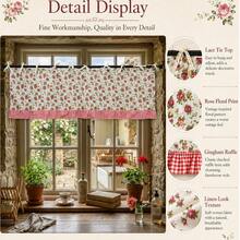 1pc Floral Bow Window Valance, Red Plaid Ruffle Edge Coffee Short Curtain, American Country Kitchen Window Curtain (150*60cm) - Multicolor - View 5