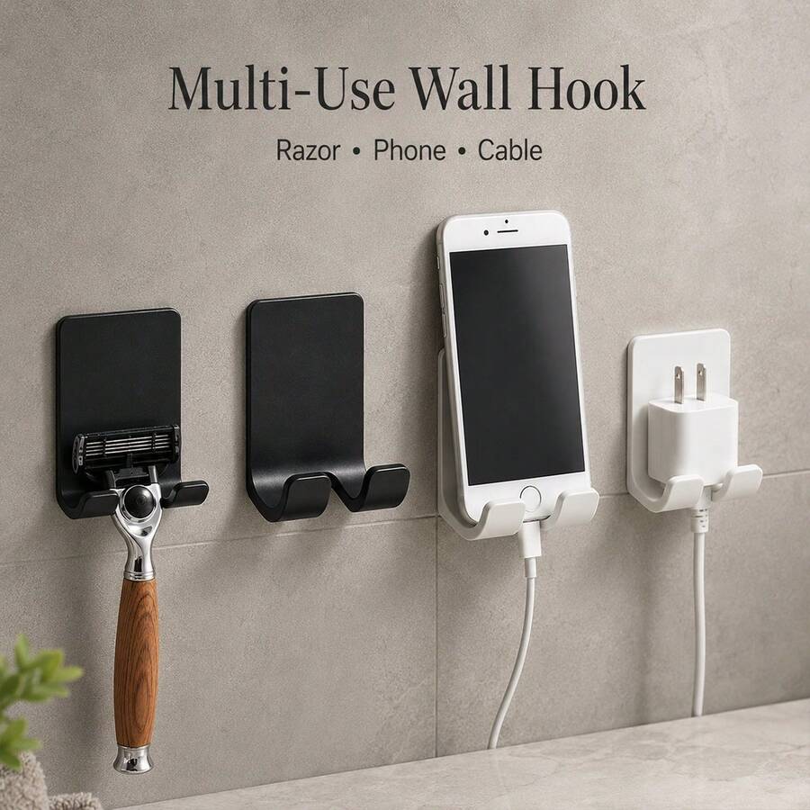 Minimalist Universal Hook, Suitable For Bathroom Accessories, Space-Saving Wall-Mounted Design, Suitable For Minimalist Style Men And Women, Rechargeable Phone, Perfect Storage And Organization, Razor Holder, Bathroom Decor, Suitable For Kitchen And Bathroom