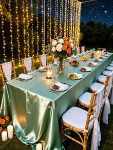 Elegant Rectangular Tablecloth, Wrinkle-Resistant Polyester Satin Fabric, Suitable For Weddings, Birthdays, Parties, Holidays And Special Events - Luxury Table Decor, Party Table Decor, Wedding Tablecloth, Elegant Design, Smooth Texture - Mint Green - View 5