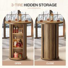 Tribesigns Round Bar Table With 3-Tier Hidden Storage, Rustic High Top Bistro Pub Table With Sliding Tambour Door, Wooden Cocktail Table For Kitchen, Dining Room, Home Bar & Small Spaces - Brown - View 4