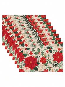 1pc Christmas Series Pattern Printed Table Runner, 4pcs Christmas Pattern Printed Placemats, Suitable For Holiday, Party, Birthday, Dinner, Kitchen Dining Table Decoration, All Season Room Decor, Home Textile Decoration Table Runner - Multicolor - View 8