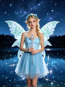 Shiny Butterfly Fairy Wings Costume Set, With Flower Crown, Elf Ears And Magic Wand. Suitable For Halloween Role-Playing And Party Events. - Multicolor - View 2