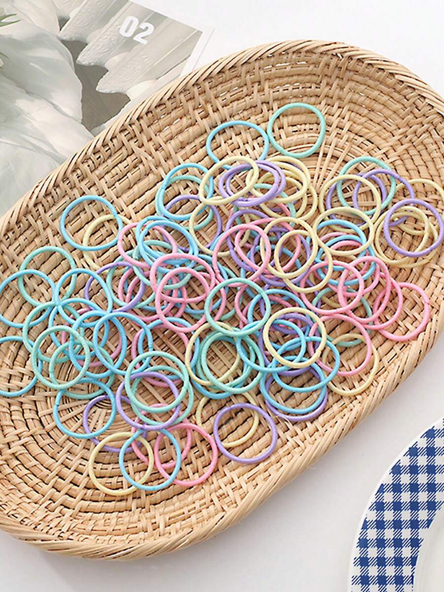 50pcs 2cm Hair Ties, Rubber Bands, Elastic Hair Ropes, Small Rubber Rings For Daily Hair Styling - Multicolor - View 1