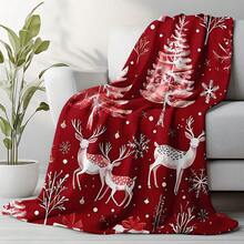 1pc Personalized Christmas Deer & Snowflake Design Blanket - Comfortable & Warm Digital Printed Knitted Blanket, Suitable For Napping, Sofa, Office, Camping, Multi-Purpose Gift, Suitable For All Seasons - Multicolor - View 5