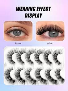 Asiteo 6 Pairs Invisible Band Natural Style Thin Faux Mink Strip False Eyelashes, Looks Like Eyelash Extensions, Full Eye Cat Eye Style - Black - View 5