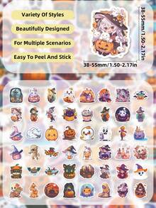 50Pcs Kawaii Spooky Halloween Stickers, Cartoon Ghost Pumpkin Witch Bat Zombie Waterproof Decals For Luggage Notebook DIY Craft Holiday Gift, Cute Stickers - Multicolor - View 7