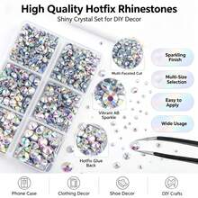 6-Grid Mixed Size Rhinestones + 2 Tweezers + 2 Boxes White AB Rhinestones Set, SS6-SS30 Easy To Distinguish, Convenient Storage And Carrying, Suitable For DIY Phone Case Decoration, Shoes, Bags, Clothing Rhinestone Application, Hair Accessory Decoration - Clear - View 3