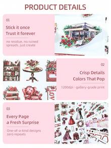 DanSoul 20 Sheets Large Size Romantic Valentine's Day Theme Adult Planner Stickers, Pre-Cut 3 Materials Waterproof Matte PET And Paper Sticker Set, Aesthetic Scrapbook DIY Handmade Art Project Material - Journaling Stickers - View 5