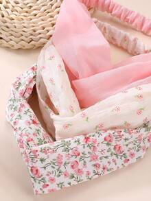 NAIZHU 3pcs Fashion Sweet Floral Elastic Cross Headband Set For Girls, Suitable For Daily, Party And Vacation Wear - Pink - View 3