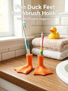 2pcs Cute Duck Feet Multi-Functional Storage Rack/Toothbrush Holder, Bathroom/Bedroom/Living Room/Desktop Organizer, Multi-Functional Draining Rack Storage Organizer, Bathroom And Kitchen Desktop Storage Organizer, Back To School, Graduation Gift, Best Choice For Housewarming Gift, Ideal Choice For Home Bathroom Toothbrush Holder - Multicolor - View 4