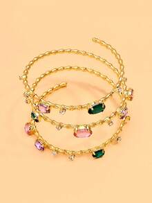 FAAABULS 1pc Multi-Layer Wrapped Bamboo Knot Chain Rhinestone Bracelet, Oval Colorful Rhinestone Stackable Delicate Chain Bracelet, Women's Daily Commute Party Accessory - Rhinestones - View 8