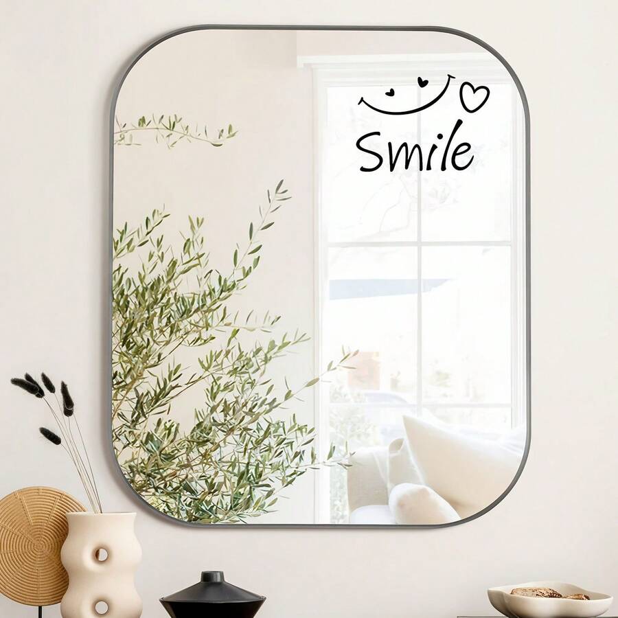 1PC Minimalist Healing Style 'Smile' Static Window Sticker, PVC Material Easy To Remove And Reusable, Suitable For Bathroom, Bedroom, Makeup Mirror And Other Scenes - Black - View 1