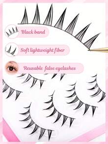 5 Pairs Pointed Tail False Eyelashes, Japanese & Korean Sweet Style, Pointed Tail Design, Create Natural Big Eye Makeup Effect, Lightweight Soft Eyelashes Fit Eye Shape, DIY Easy Application Quickly Complete Eye Makeup, Save Makeup Time, Suitable For Beginners, Reusable, Suitable For Daily Commute, Date, Travel, Party, Ideal Gift For Best Friend And Girlfriend On Holidays - Black - View 8