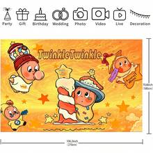 WPETLE Cute Elf Happy Birthday Backdrop, Twinkle Star Orange Texture Photo Background For Kids Birthday Party Decor - Multicolor - View 17