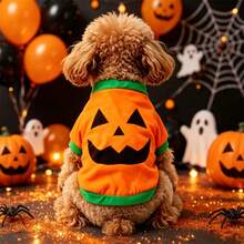 1pc Halloween Pumpkin Head New Style Dog Clothes T-Shirt With Sleeves, Breathable And Comfortable - Orange - View 2